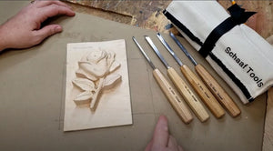 Randall Stoner highlights four gouges from Schaaf Tools 12pc Carving Set | ASMR carving of a rose