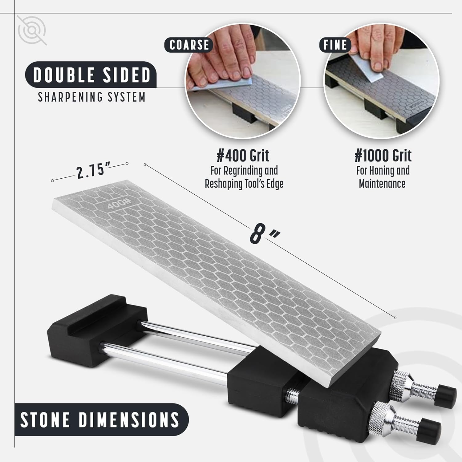 400/1000 Grit Monocrystalline Diamond Sharpening Stone with Angle Guide and Honing Jig