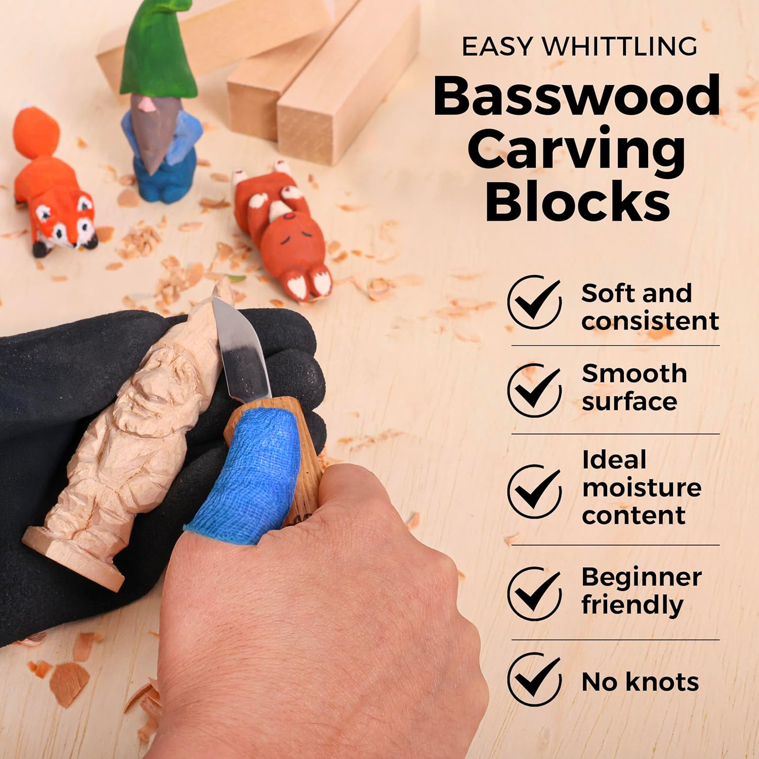 Basswood Carving Blocks 18 Pack - 2 Sizes - (1x1x4) & (2x2x2) Unfinished Smooth Wood Blocks for Carving & Whittling