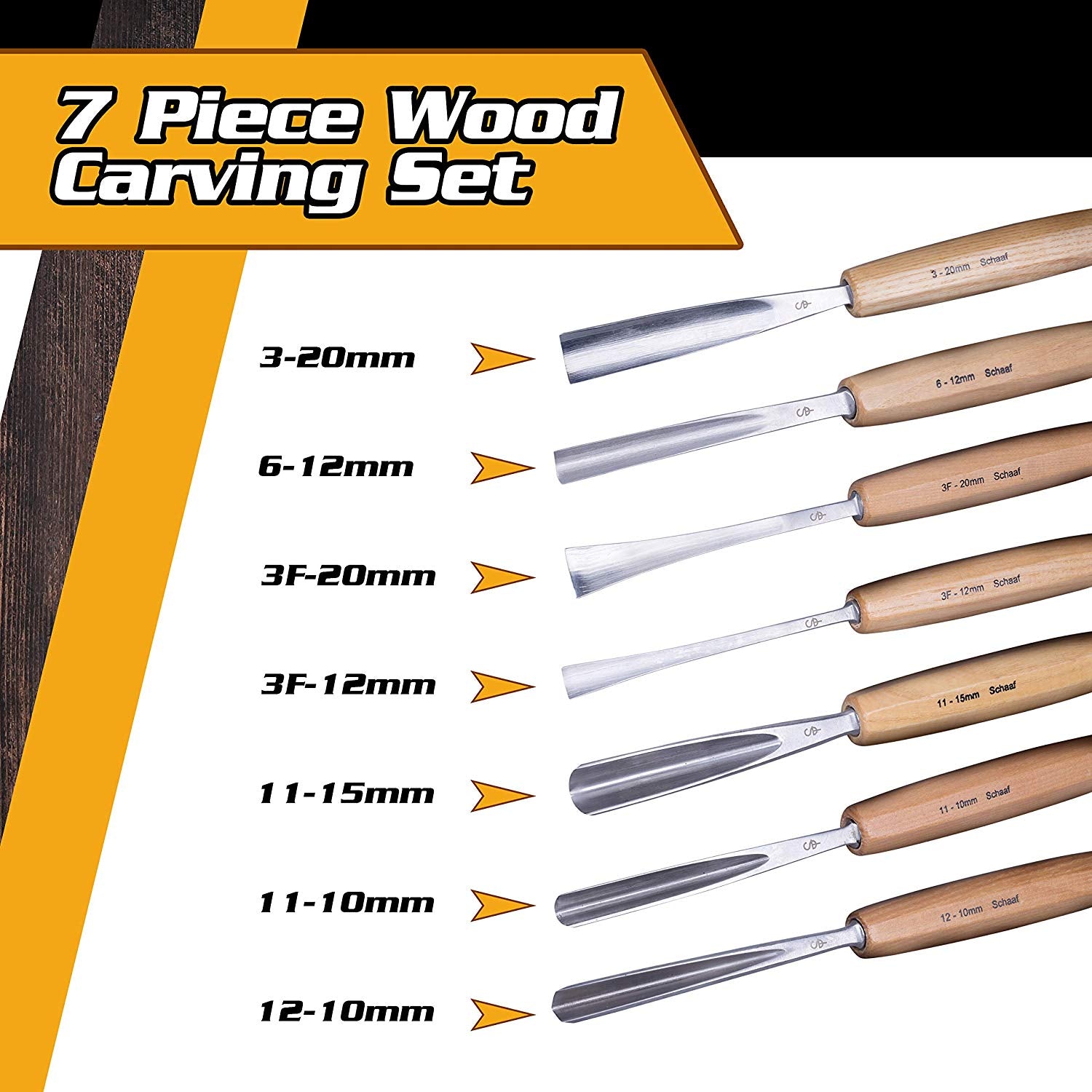 Shinwa - Full Size Power Grip Carving Tool Set - 7 Piece