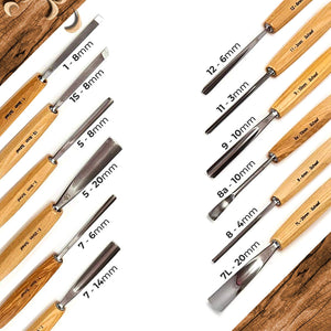 Showing different sizes of Schaaf Tools' 12-piece set