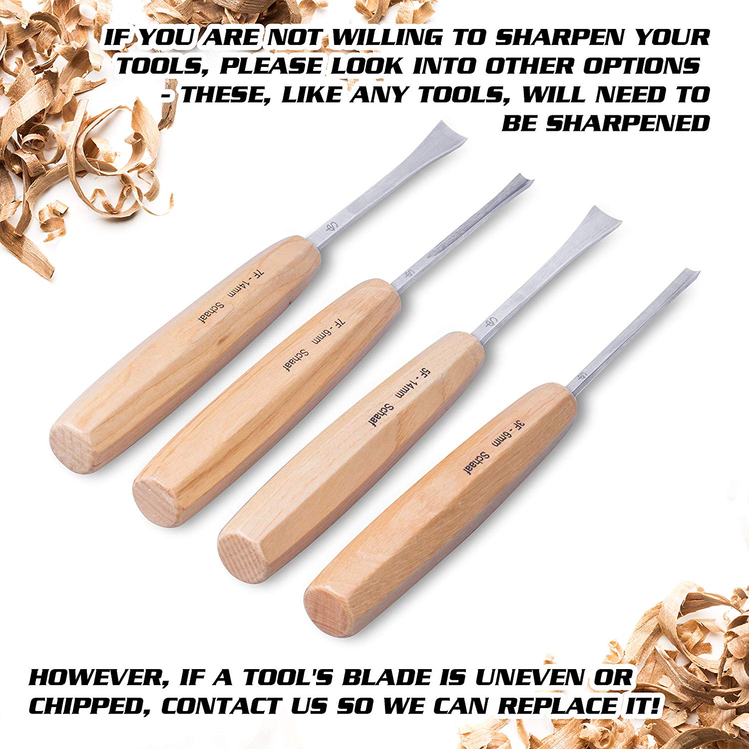 Schaaf Wood Carving Tools Professionally Hand Sharpened 4-Piece Detail  Chisel Set | Fishtail Gouges to Reach into Spaces Other Chisels Can't |  Sharp