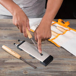 Wood carving tool sharpening on diamond stone