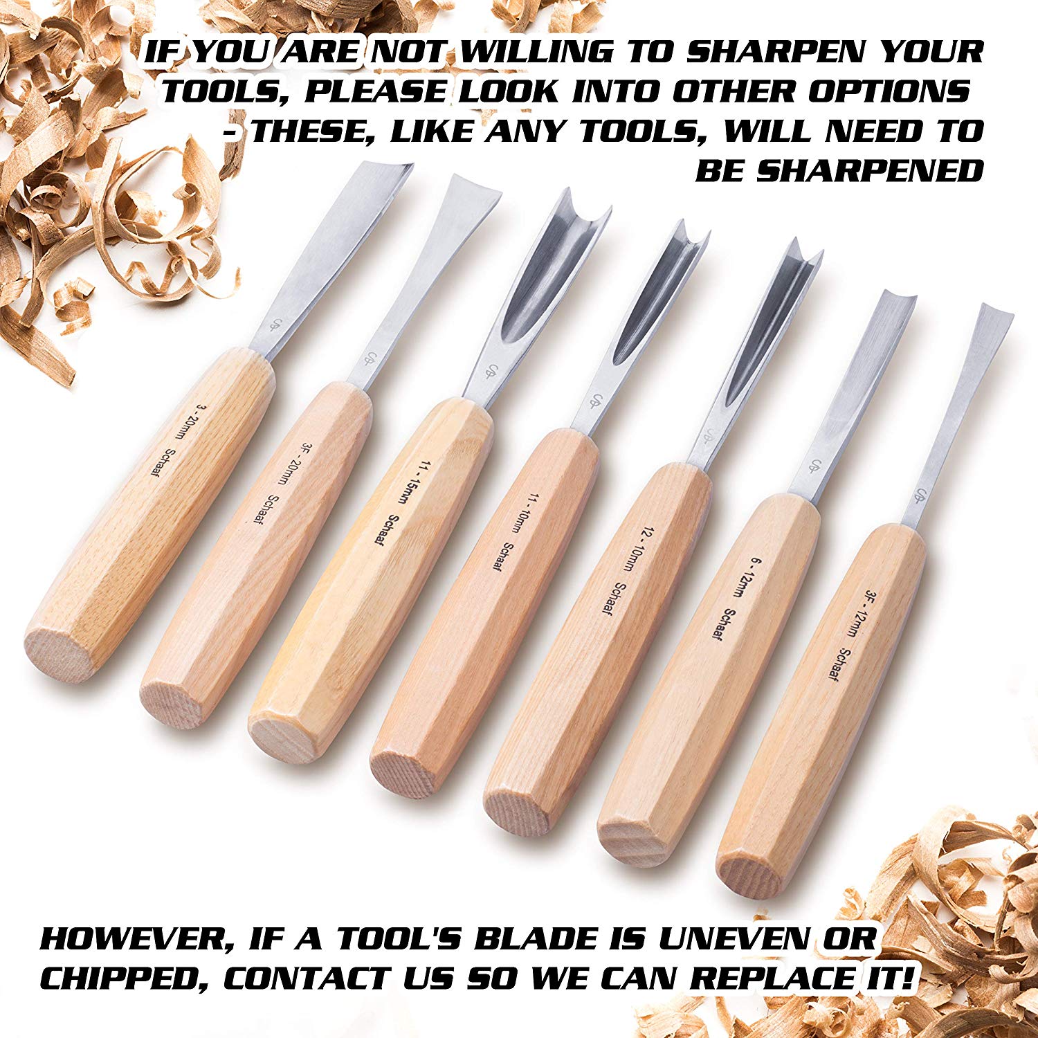 Schaaf Wood Carving Tools Set of 12 Chisels with Canvas Case