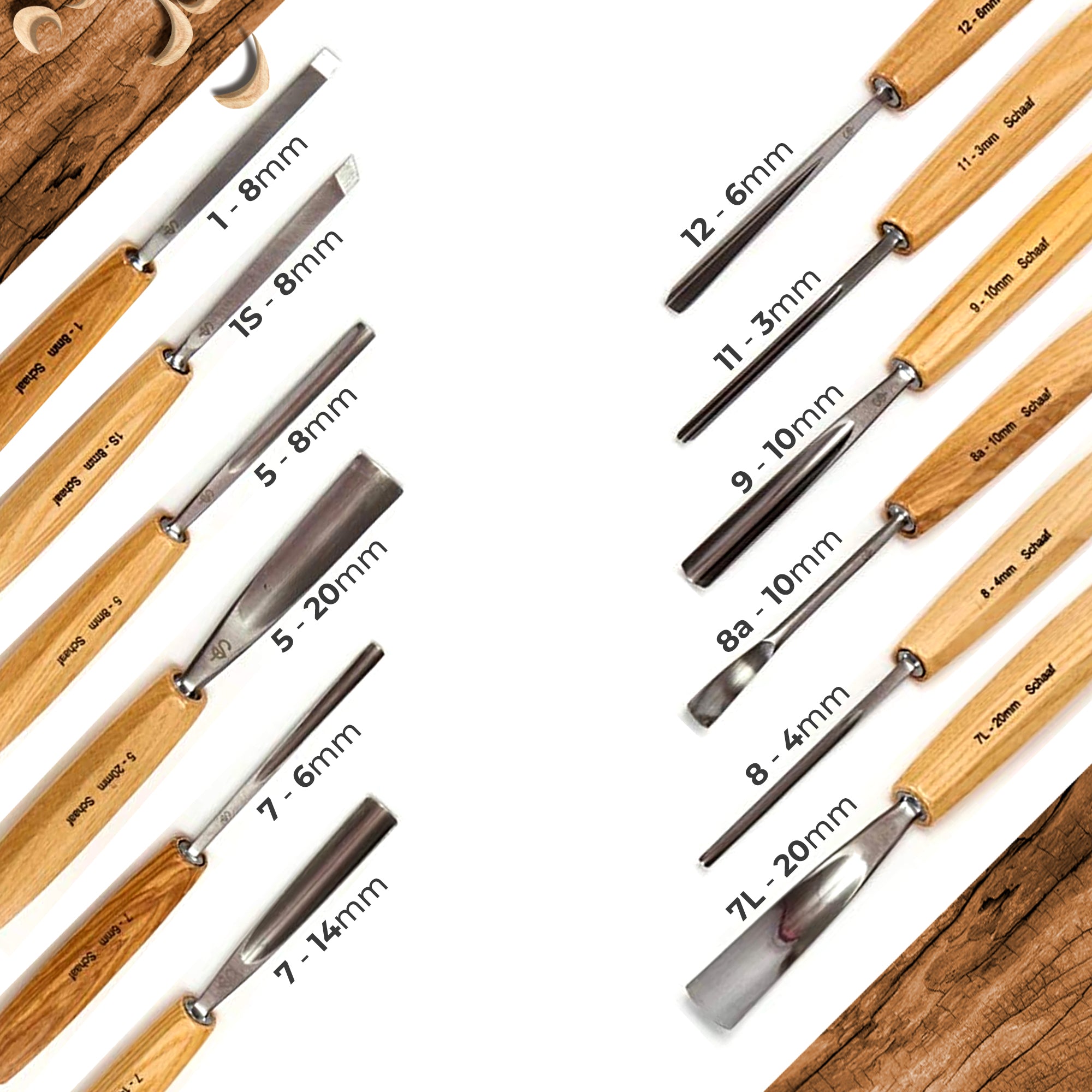 Full Size Quality Premium Wood Carving Tools - Set of 12