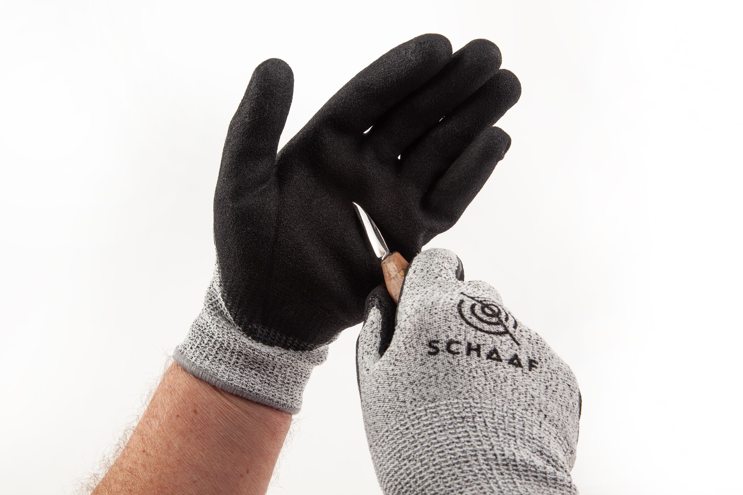 Cut-Resistant Wood Carving Gloves - Knife in Hand | Schaaf Tools